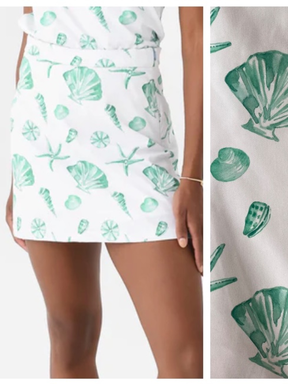 Byrdie White Green Seashell Print Worth Golf Tennis Skort Skirt Large